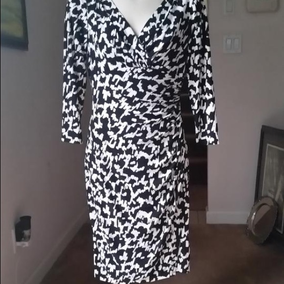 Ralph Lauren Womens Dress 8 Black White Faux-Wrap - Picture 2 of 11